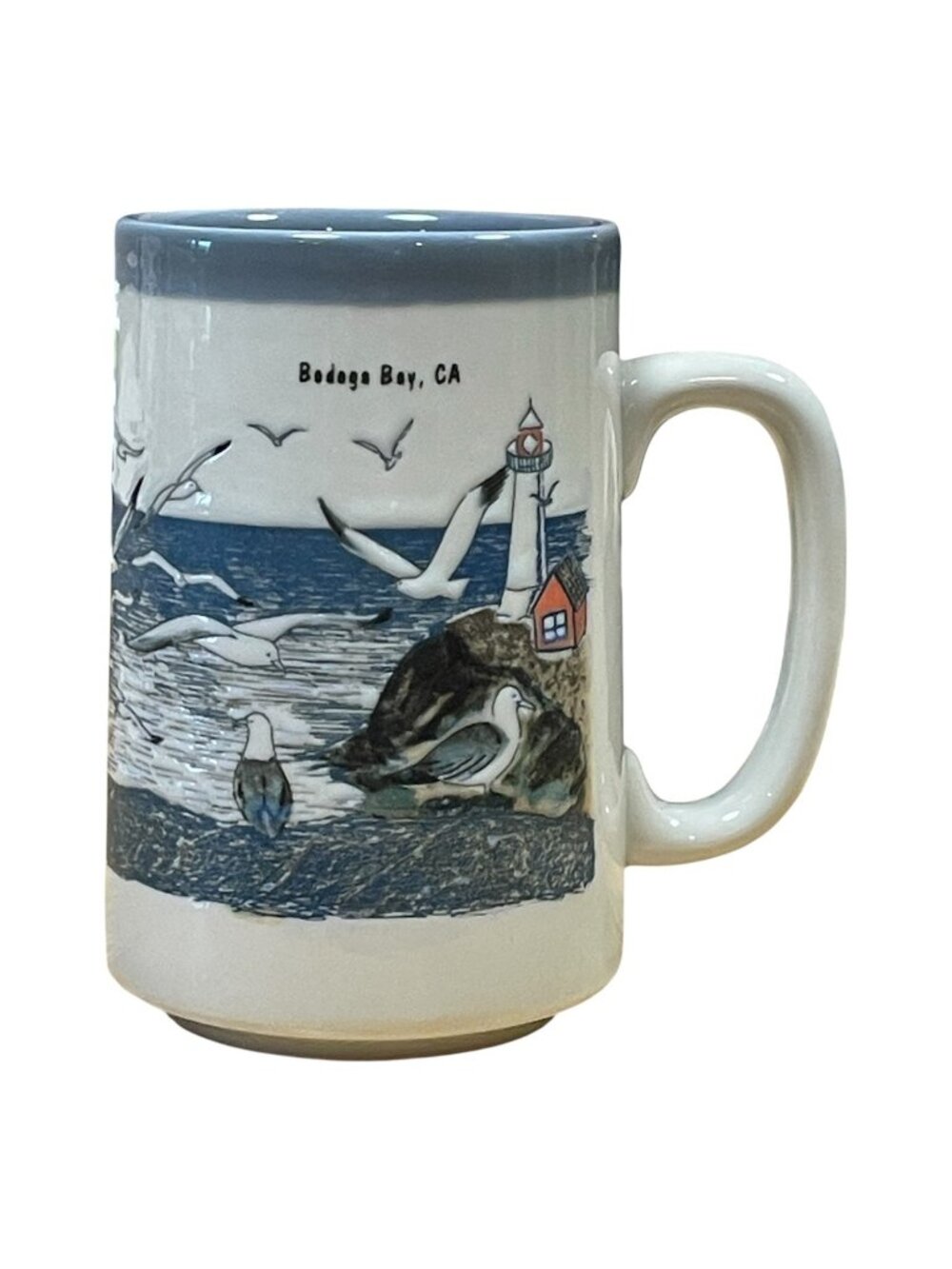 Vintage Otagiri Japan Mug Bodega Bay, California Lighthouse Seagulls